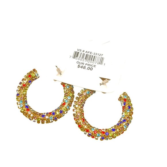 Charming Charlie Hypoallergenic Rainbow Crystal Hoop Earrings MSRP 48 - Picture 1 of 8